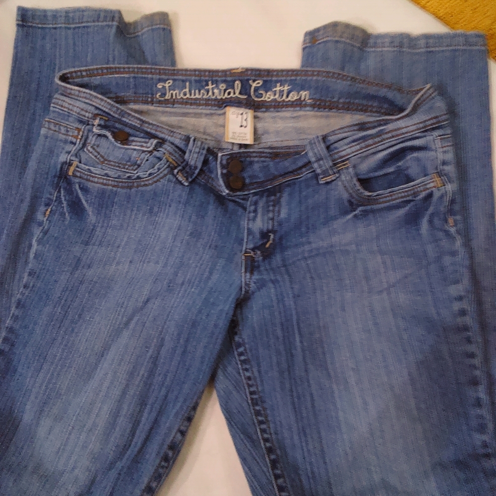 Industrail Cotton Used Vintage Woman's Blue Denim Flare Jeans Size 13
